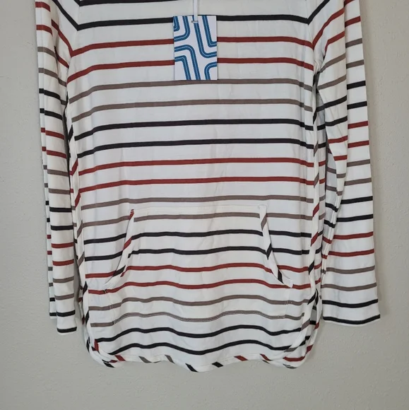 MARKET & SPRUCE Beige Striped Milania French Terry Curved Hem Hoodie Size M - Picture 3 of 12